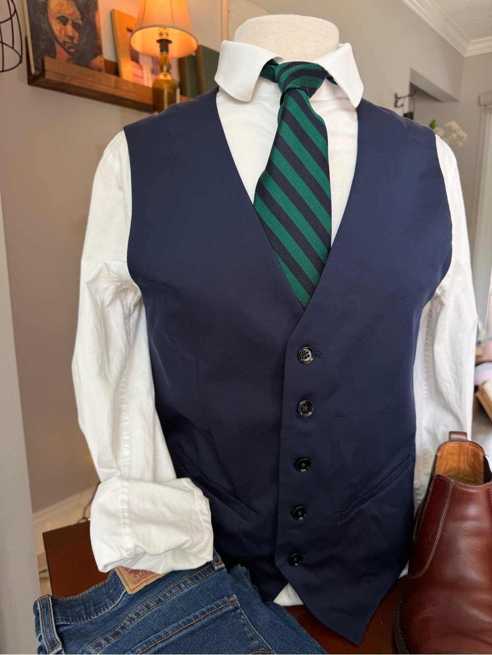 Express Men’s Navy Suit Vest Small NWT Stretch Cotton Blend Plaid Lining